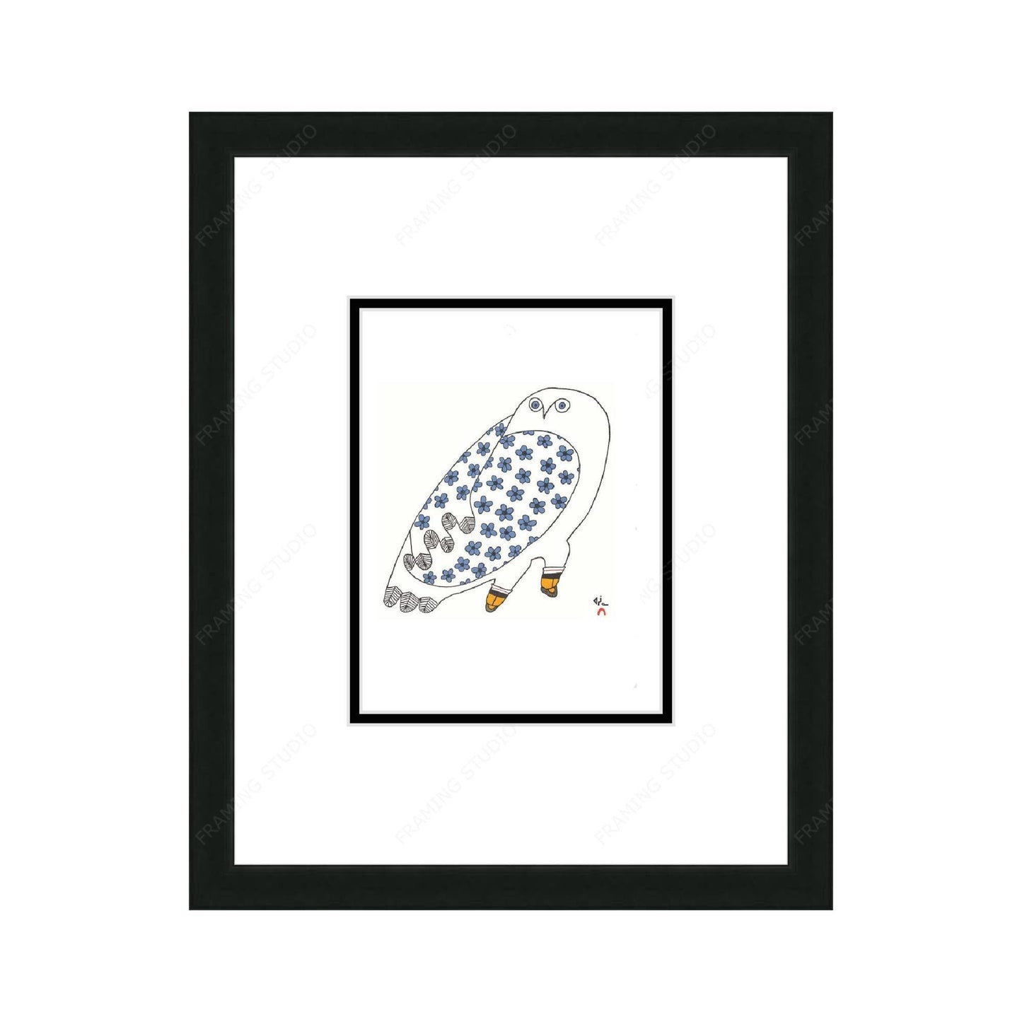 Blossoming Owl by Ningiukulu Teevee,, Indigenous Art Card, Inuit Framed Art Card