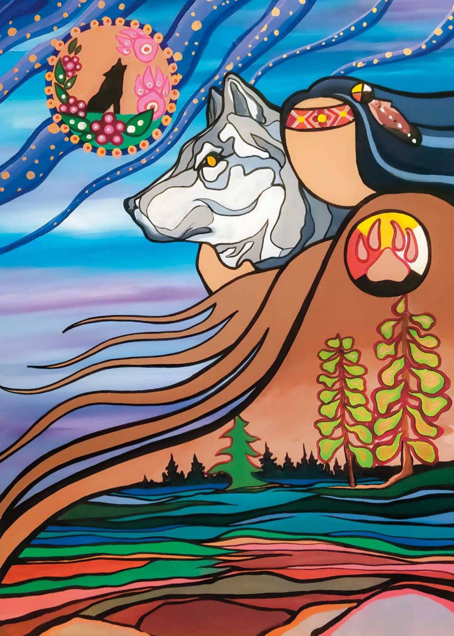 Wolf Medicine by Pam Cailloux, Indigenous Art Card, Framed Art Card, Métis Artist