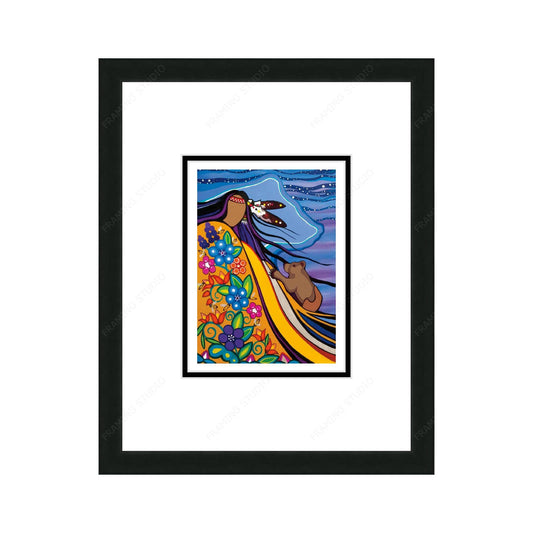 Makwa And His Quest For Honey by Pam Cailloux, Indigenous Art Card, Framed Art Card, Métis Artist