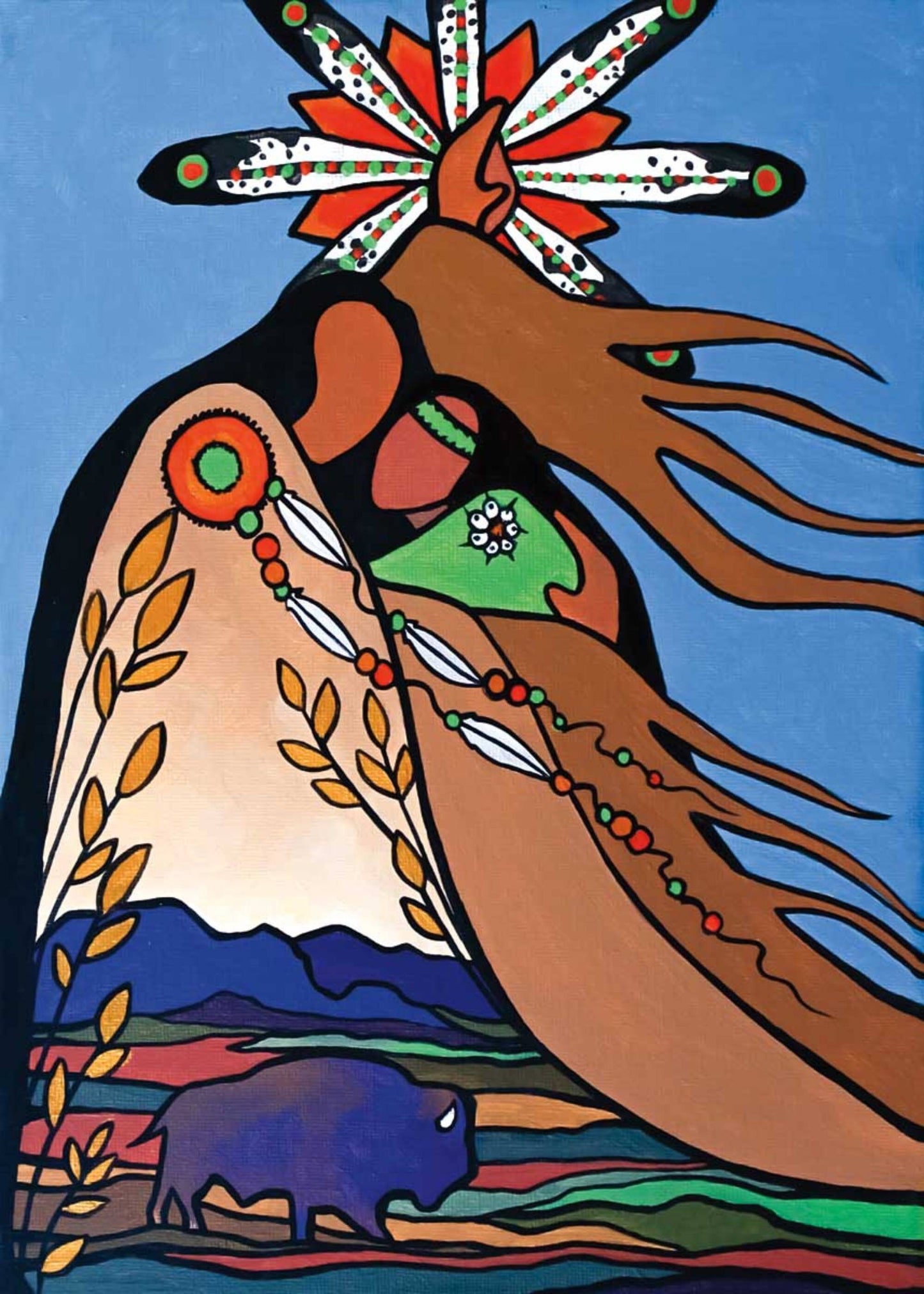 Mother Earth And Father Sky by Pam Cailloux, Indigenous Art Card, Framed Art Card, Métis Artist