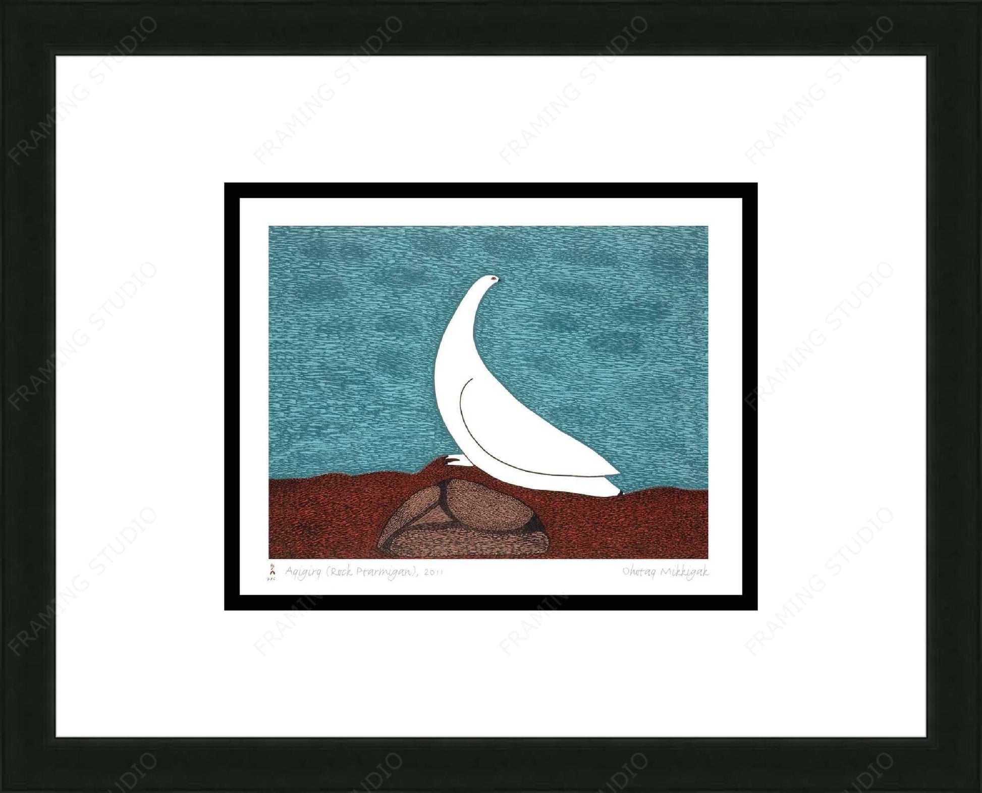 Aqigirq (Rock Ptarmigan), 2011 by Ohotaq Mikkigak,  Inuit Art Card, Framed Art Card