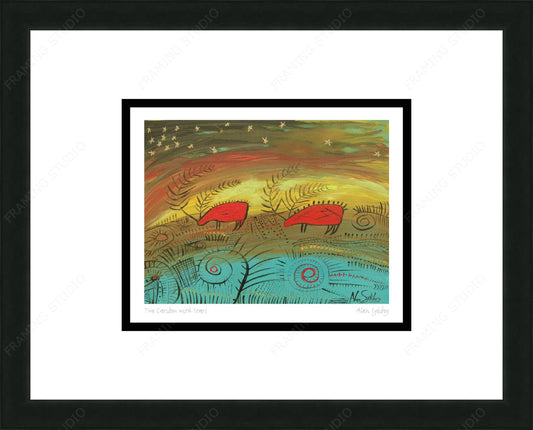 Two Caribou With Stars by Alan Syliboy, Indigenous Art Card, Framed Art Card, Mi’kmaq Artist