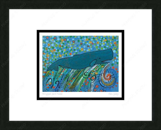 Petroglyph Sperm Whale by Alan Syliboy, Indigenous Art Card, Framed Art Card, Mi’kmaq Artist