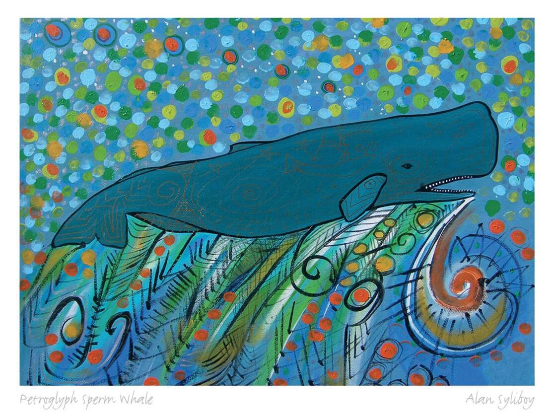 Petroglyph Sperm Whale by Alan Syliboy, Indigenous Art Card, Framed Art Card, Mi’kmaq Artist