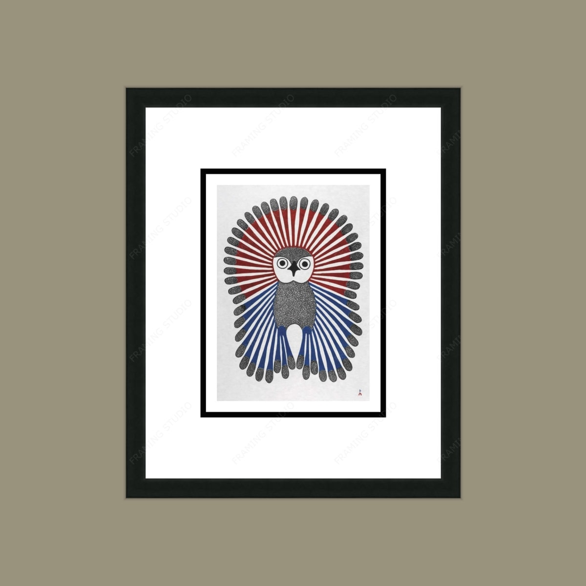 Vibrant Young Owl, 2001 by Kenojuak Ashevak, Indigenous Inuit Art Card, Aboriginal Decor, Framed Art Card