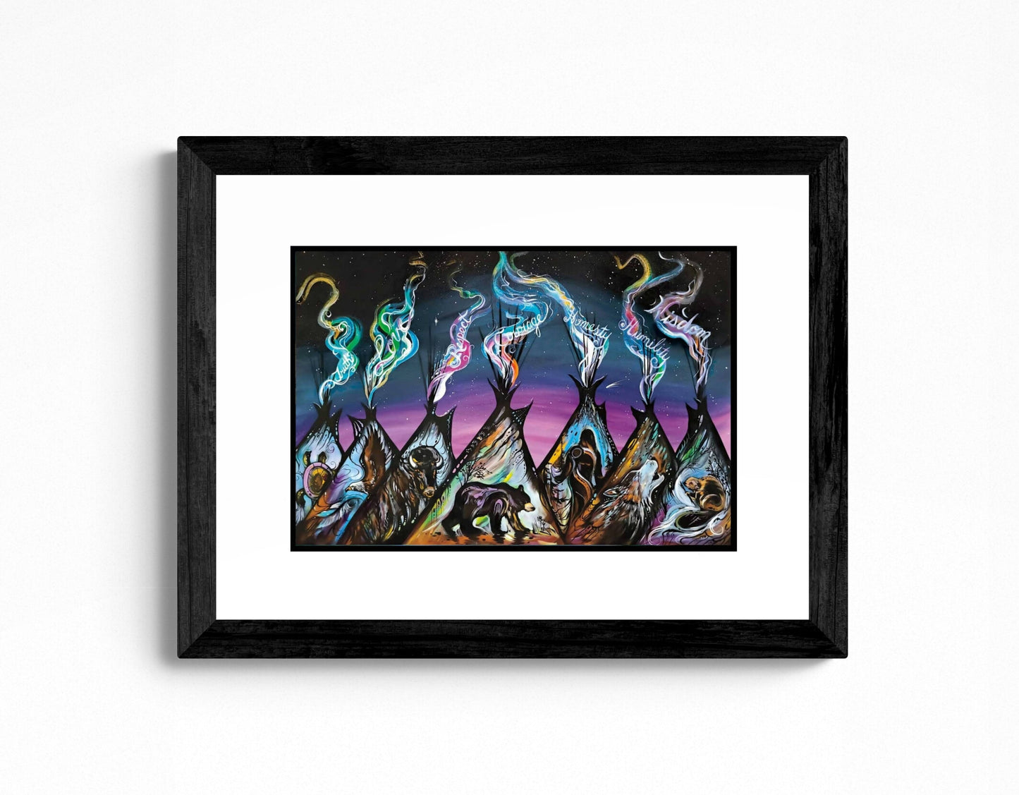 Seven Sacred Tipis By Carla Joseph, Indigenous Art Print, Seven Grandfather Teachings, Native Americans, Framed Art