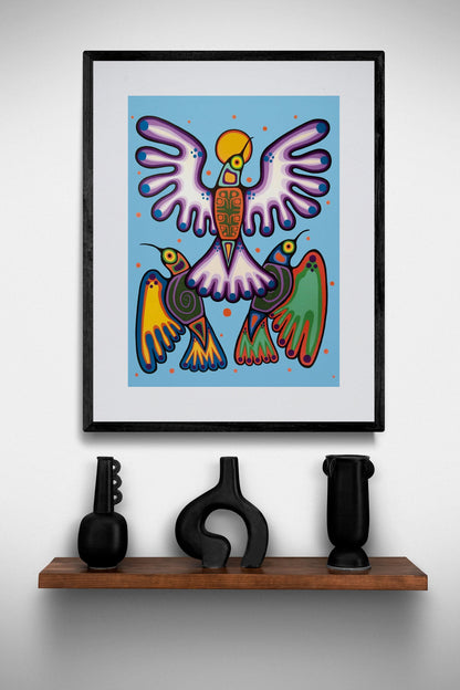 Peace, Love and Joy by Jim Oskineegish Indigenous Art Print, First Nations, Ahnisnabae Culture, Native American Indian Decor