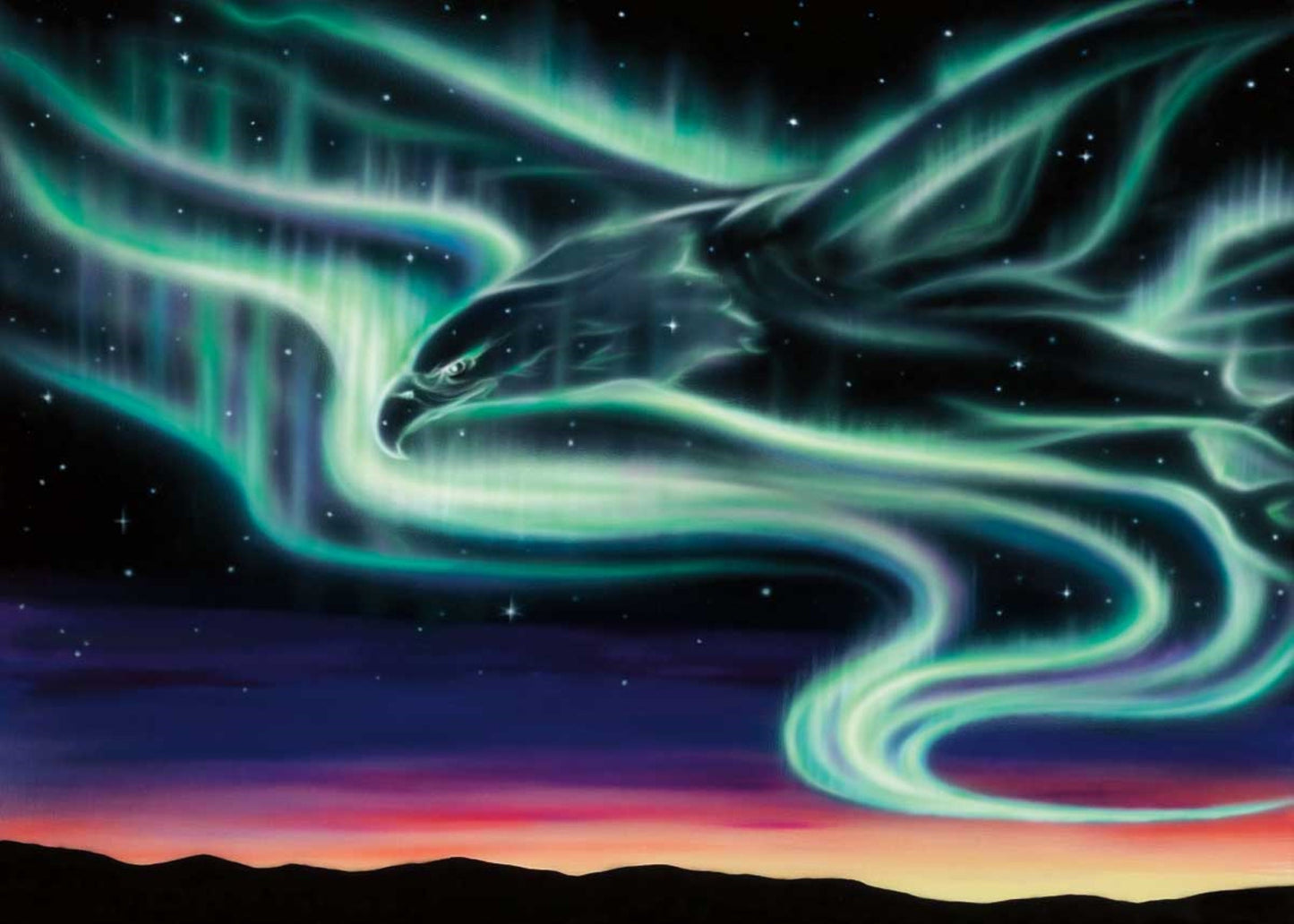 Spawning By Amy Keller-Rempp Indigenous Art Print, Eagle, First Nations, Métis, Native Americans Decor, Northern Lights, Aurora Borealis