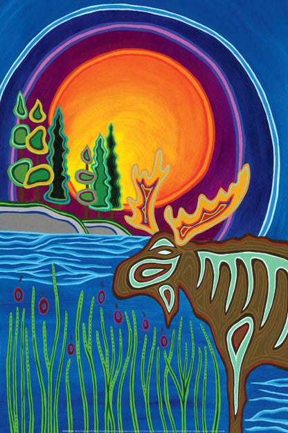 Spirit Of The Moose By Patrick Hunter Indigenous Art Print, First Nations, Ojibway, Native Americans Indian Decor, Framed Art