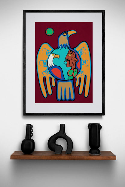 Shaman Talking to Eagle Spirit by Jim Oskineegish Indigenous Art Print, First Nations, Ahnisnabae Culture, Native American Indian Decor