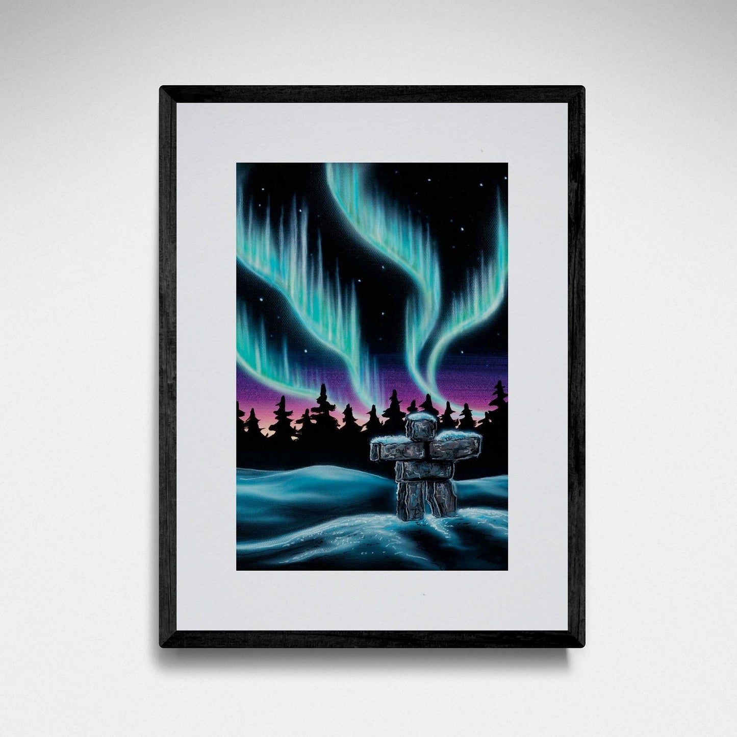 Sky Dance Inukshuk By Amy Keller-Rempp Indigenous Art Print, First Nations, Métis, Native Americans Decor, Northern Lights, Aurora Borealis