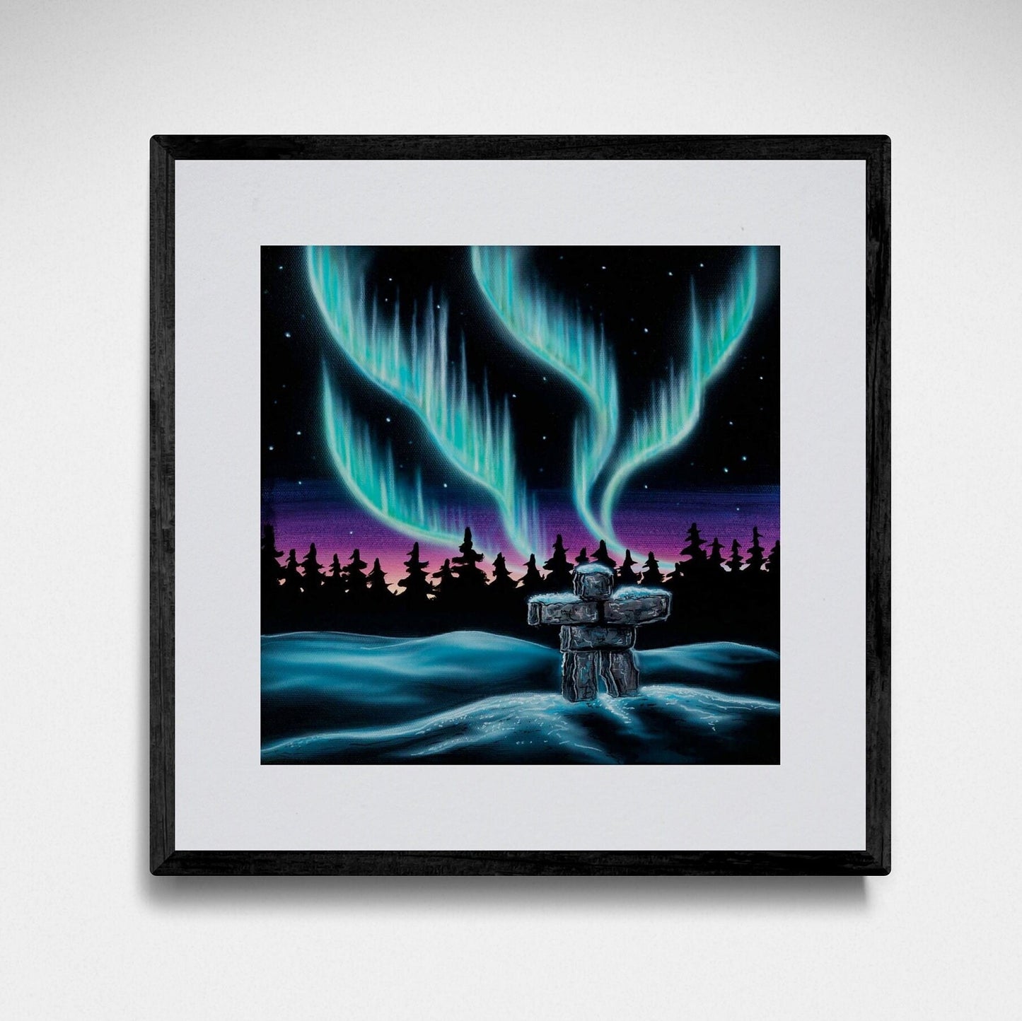 Sky Dance – Inukshuk By Amy Keller-Rempp Indigenous Art Print, First Nations, Native Americans, Northern Lights, Aurora Borealis