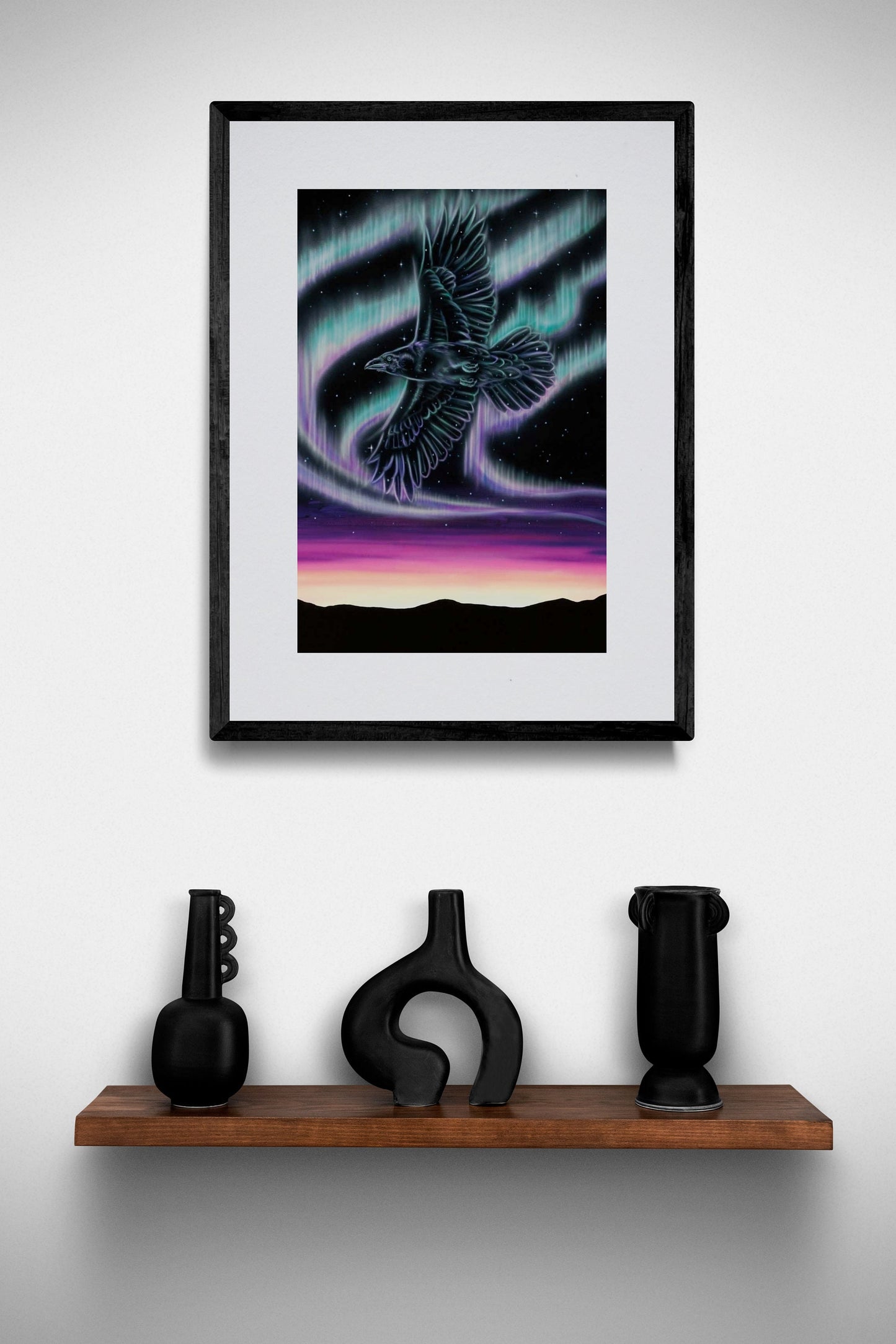 Sky Dance – Raven Over the Sky By Amy Keller-Rempp Indigenous Art Print, First Nations, Native Americans, Northern Lights, Aurora Borealis