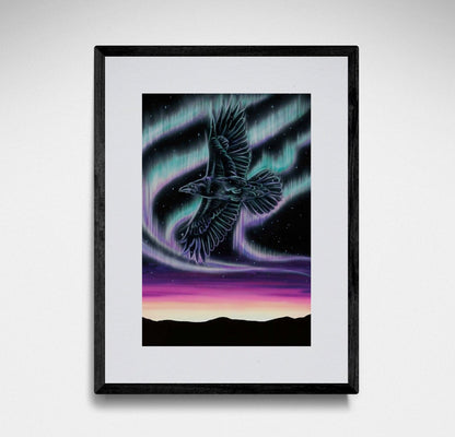 Sky Dance – Raven Over the Sky By Amy Keller-Rempp Indigenous Art Print, First Nations, Native Americans, Northern Lights, Aurora Borealis