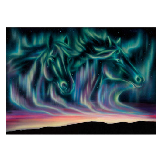 Sky Dance Horses By Amy Keller-Rempp Indigenous Art Print, First Nations, Métis, Native Americans Decor, Northern Lights, Aurora Borealis