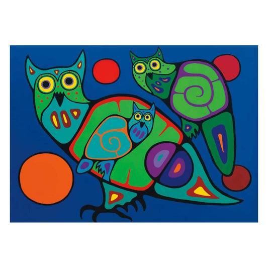 Owl Family by Jim Oskineegish Indigenous Art Print, First Nations, Ahnisnabae Culture, Native American Indian Decor