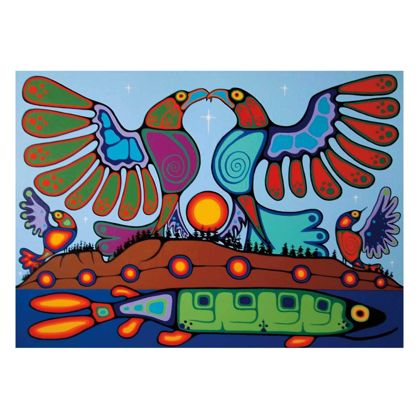 Summer Sunrise by Jim Oskineegish Indigenous Art Print, First Nations, Ahnisnabae Culture, Native American Indian Decor