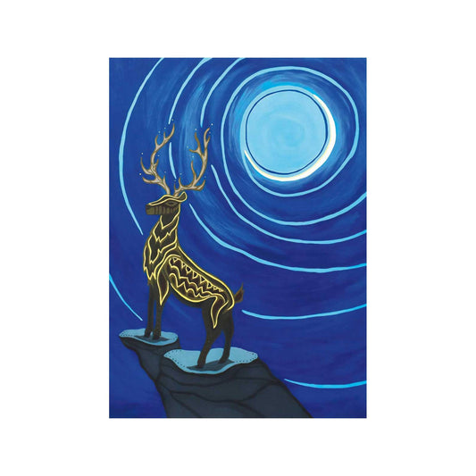 Stag and Crescent Moon By Patrick Hunter Indigenous Art Print, First Nations, Ojibway, Native Americans Indian Decor, Framed Art