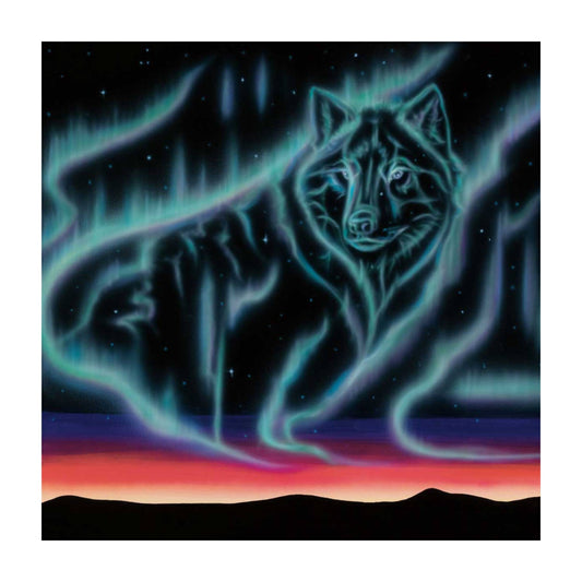 Sky Dance – Wolf By Amy Keller-Rempp Indigenous Art Print, First Nations, Native Americans, Northern Lights, Aurora Borealis