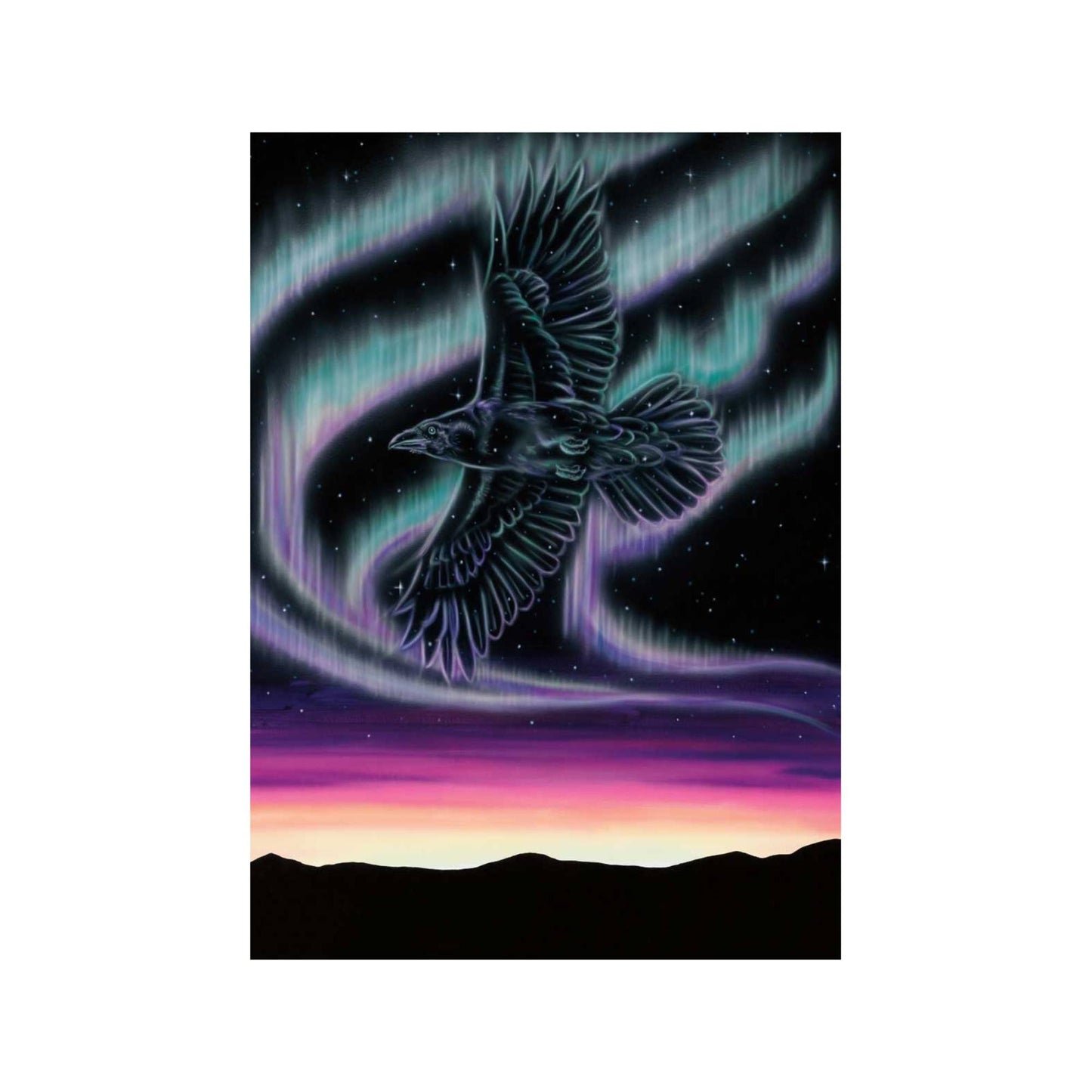 Sky Dance – Raven Over the Sky By Amy Keller-Rempp Indigenous Art Print, First Nations, Native Americans, Northern Lights, Aurora Borealis