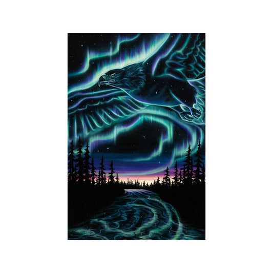 Sky Dance Eagle Over the Sky By Amy Keller-Rempp Indigenous Art Print, First Nations, Native Americans, Northern Lights, Aurora Borealis