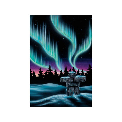 Sky Dance Inukshuk By Amy Keller-Rempp Indigenous Art Print, First Nations, Métis, Native Americans Decor, Northern Lights, Aurora Borealis