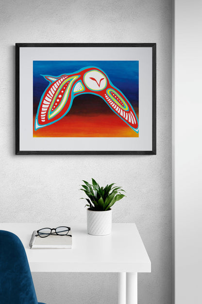 Owl By Patrick Hunter Indigenous Art Print, First Nations, Ojibway, Native Americans Indian Decor, Framed Art