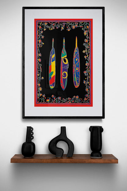 Three Feathers by Dawn Oman Indigenous Art Print, First Nations, Métis, Chipewyan/Welsh, Culture, Native Americans Decor, Framed Art