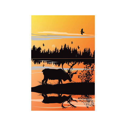 Caribou Sunset By Mark Preston, Indigenous Art Print, First Nations, Native Americans, Tlingit, Yukon Territory, Framed Art