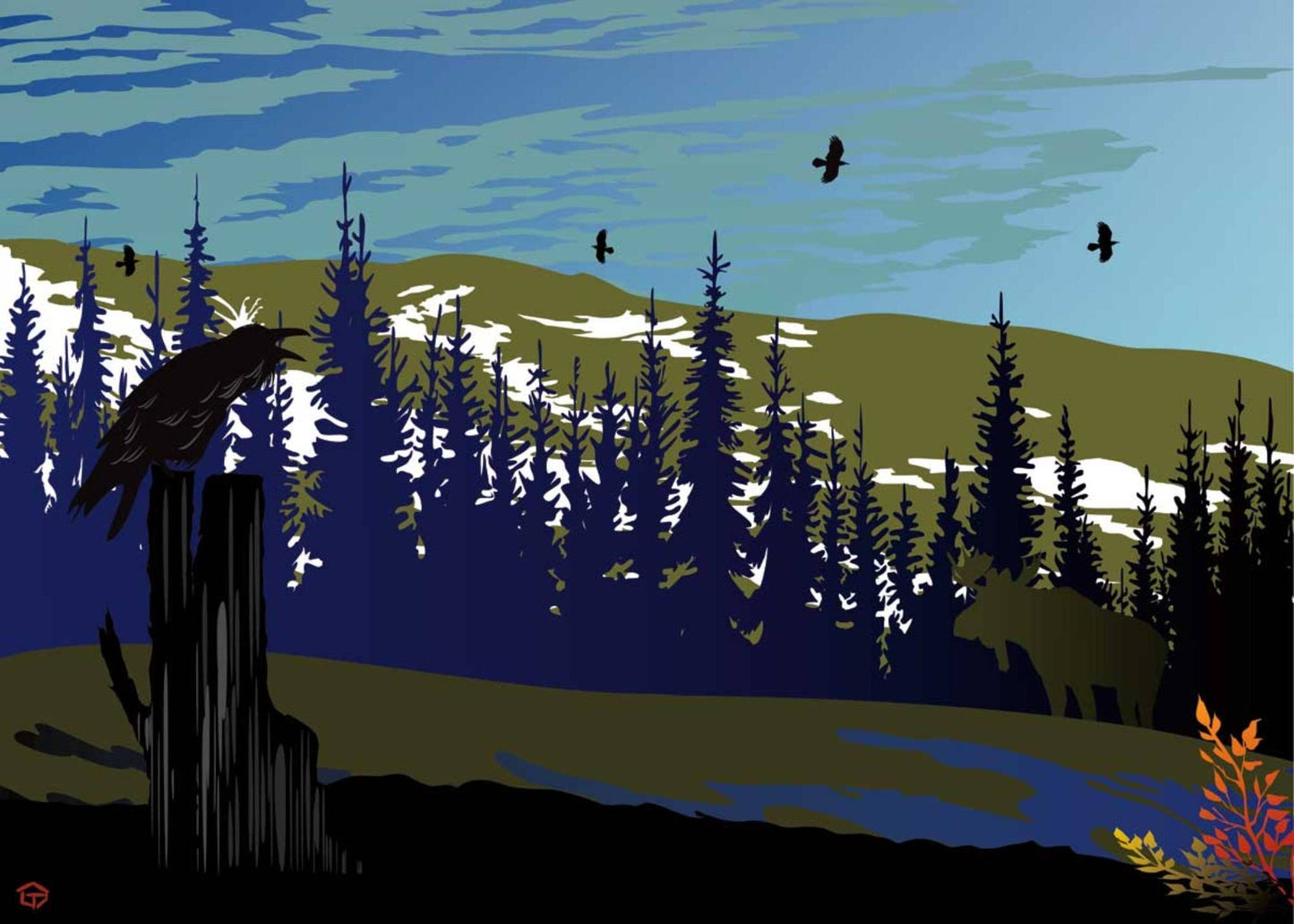 Raven And Moose By Mark Preston, Indigenous Art Print, First Nations, Native Americans, Tlingit, Yukon Territory, Framed Art