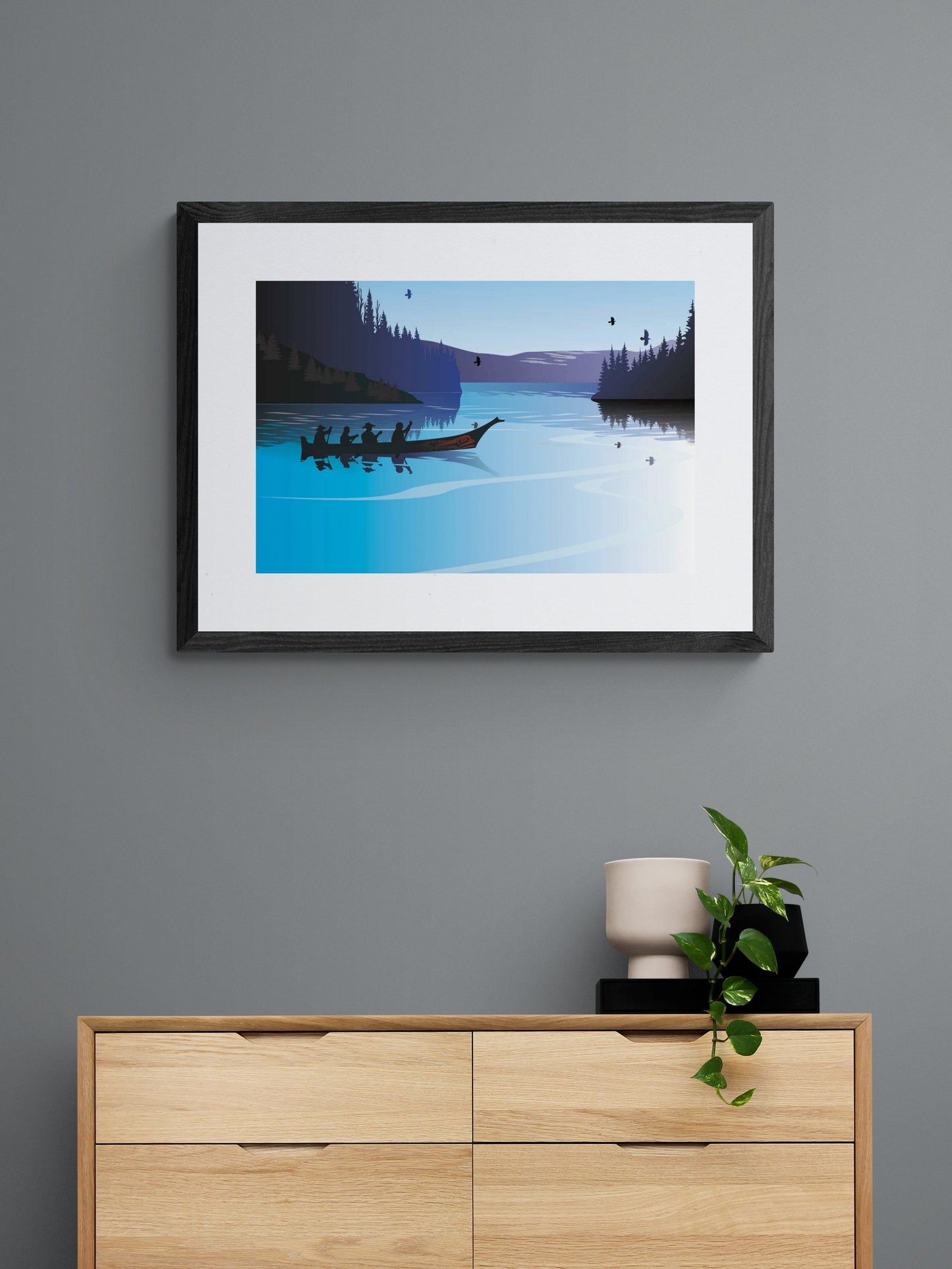 Winter Canoe By Mark Preston, Indigenous Art Print, First Nations, Native Americans, Tlingit, Yukon Territory, Framed Art