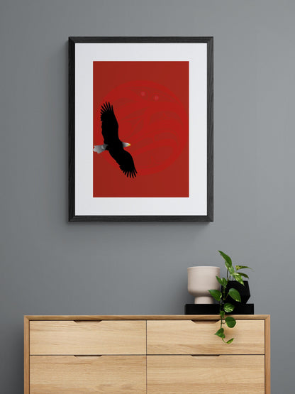 Eagle Red Moon By Mark Preston, Indigenous Art Print, First Nations, Native Americans, Tlingit, Yukon Territory, Framed Art