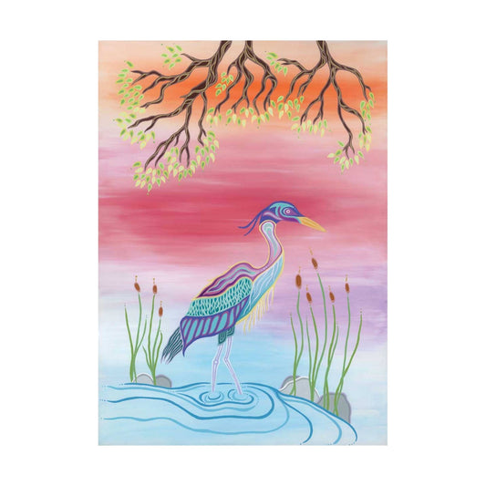 Blue Heron By Patrick Hunter Indigenous Art Print, First Nations, Ojibway, Native Americans Indian Decor, Framed Art