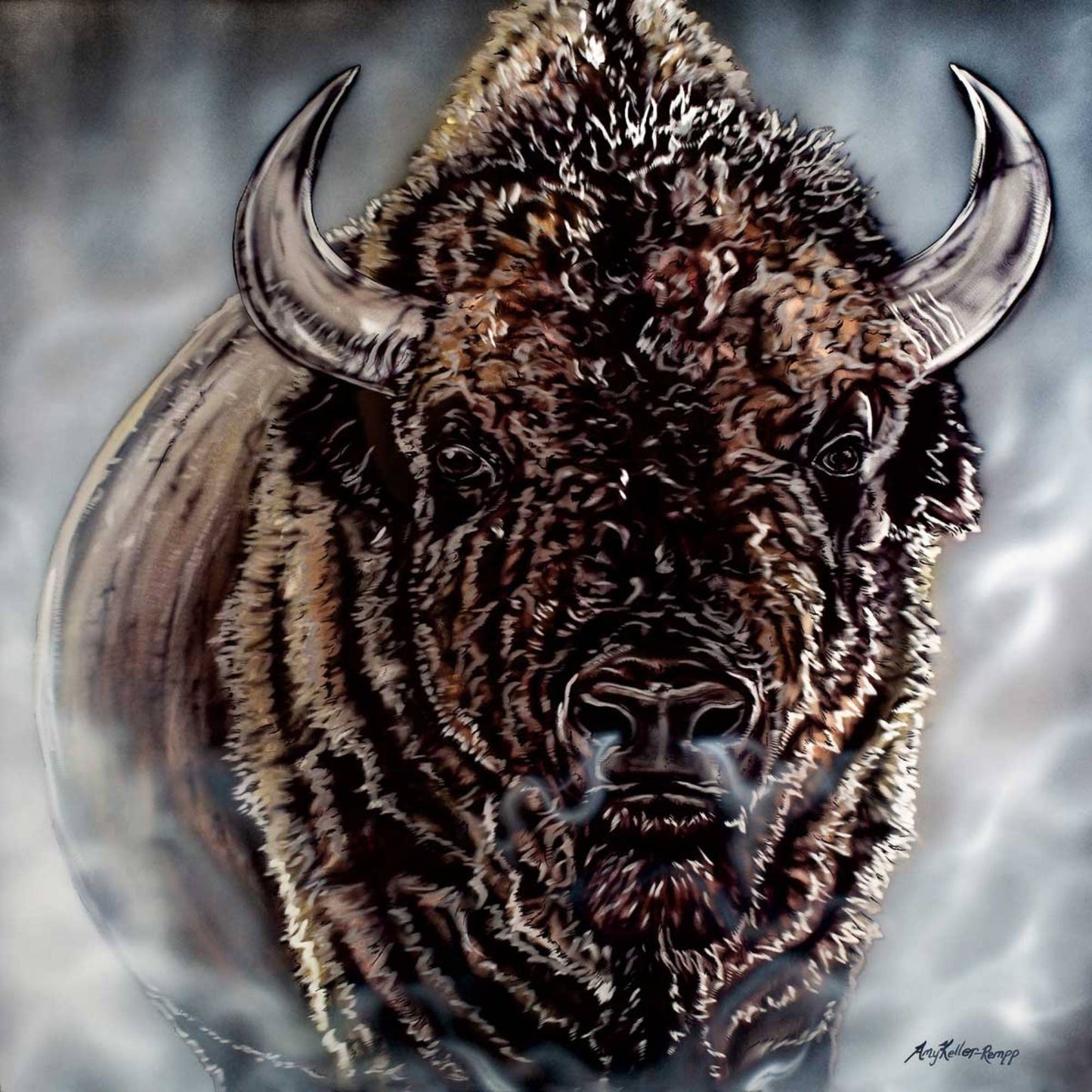 Out of the Mist By Amy Keller-Rempp, Bison Art, Indigenous Art Print, First Nations, Native Americans Decor, Métis, Framed Art