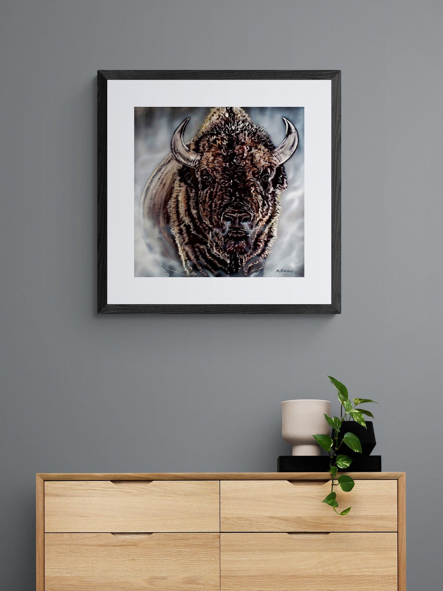 Out of the Mist By Amy Keller-Rempp, Bison Art, Indigenous Art Print, First Nations, Native Americans Decor, Métis, Framed Art