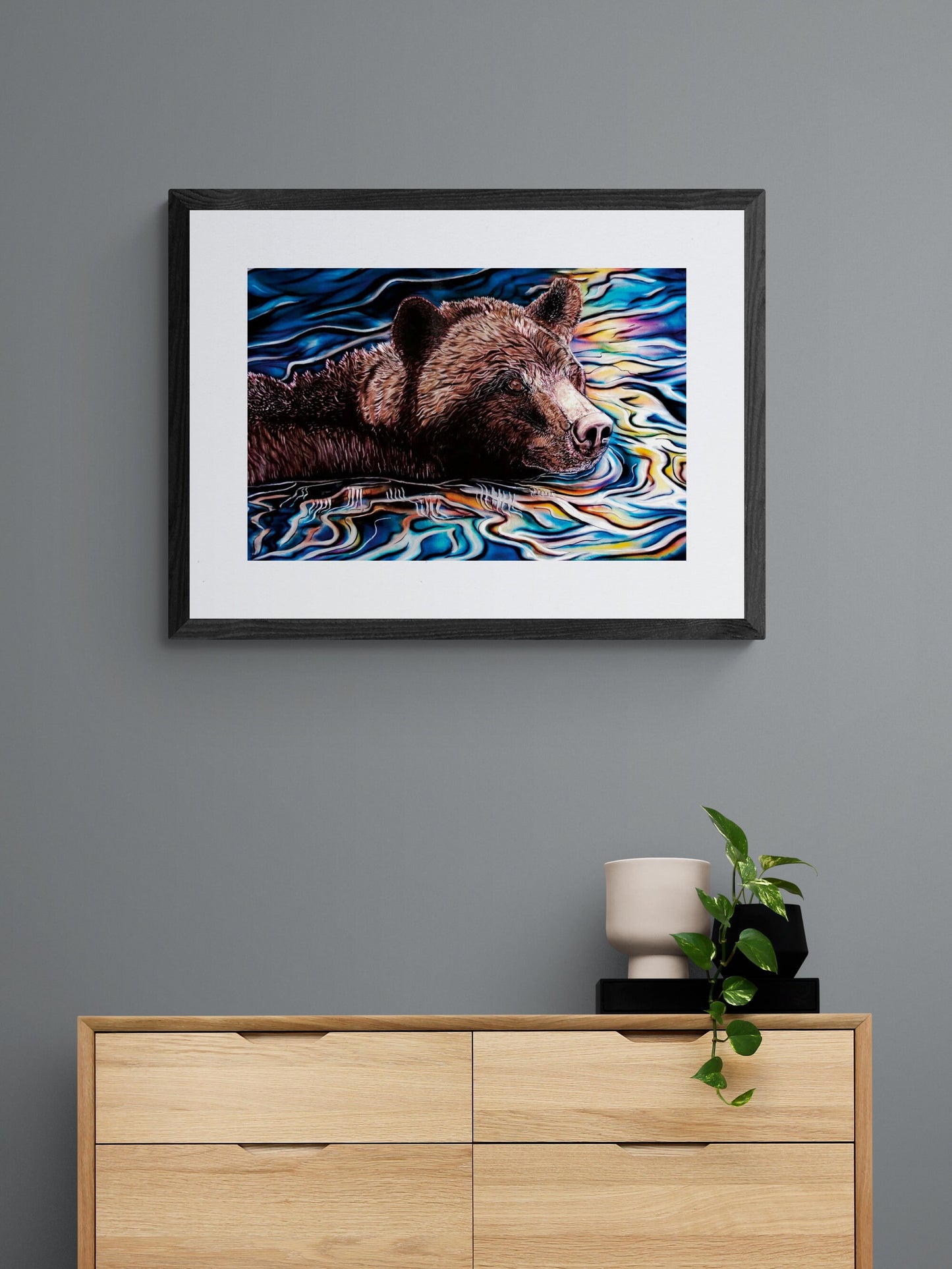 Spirit River By Amy Keller-Rempp, Bear Art, Indigenous Art Print, First Nations, Native Americans Decor, Métis, Framed Art