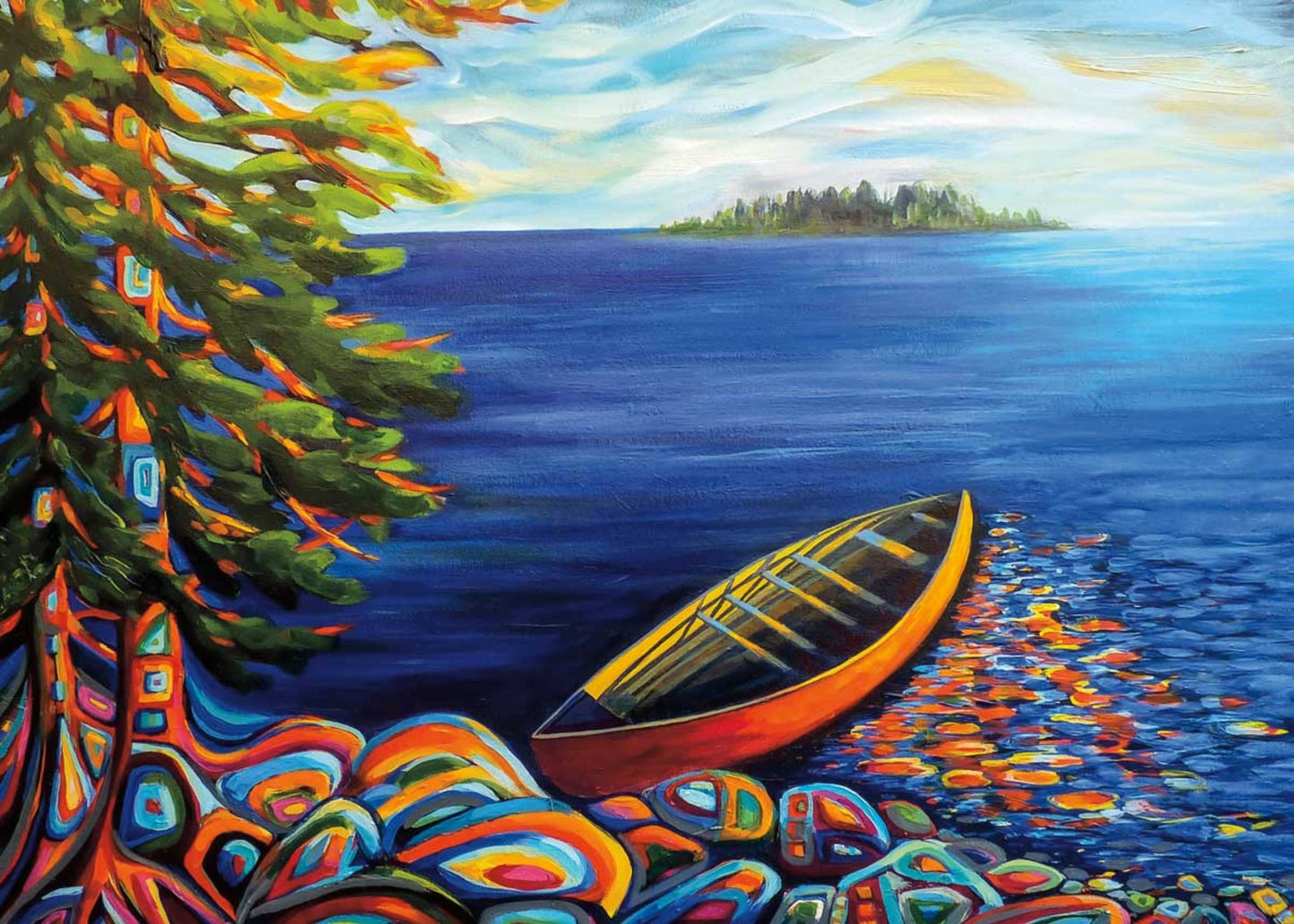 Red Canoe By Wynne Parkin,  Canadian Artist, Canadiana Art Print, Framed Art