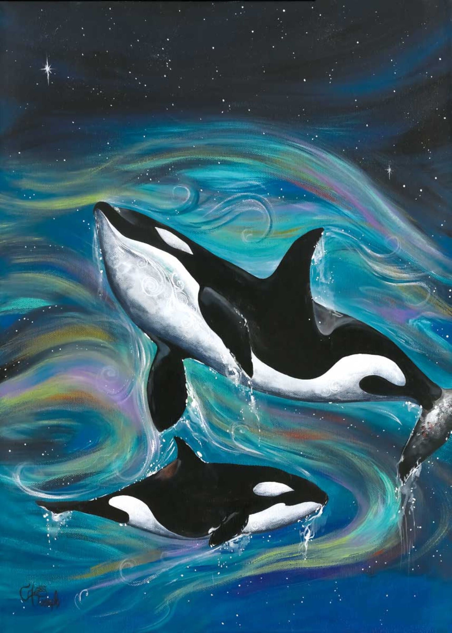 Killer Whales By Carla Joseph, Indigenous Art Print, First Nations, Native Americans, Cree, Framed Art