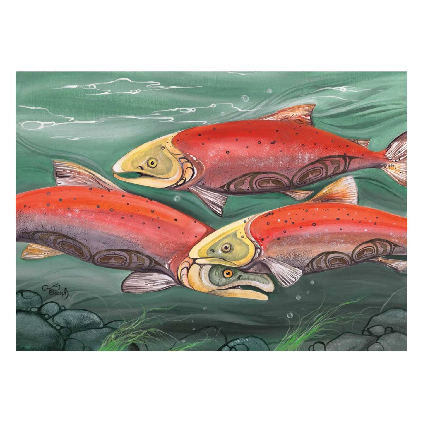 Salmon Run By Carla Joseph, Indigenous Art Print, First Nations, Native Americans, Cree, Métis, Framed Art