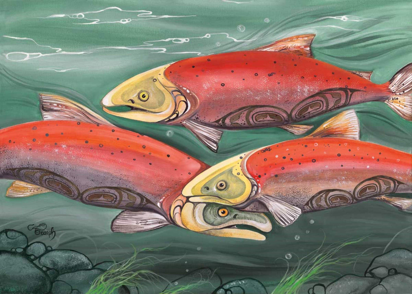 Salmon Run By Carla Joseph, Indigenous Art Print, First Nations, Native Americans, Cree, Métis, Framed Art