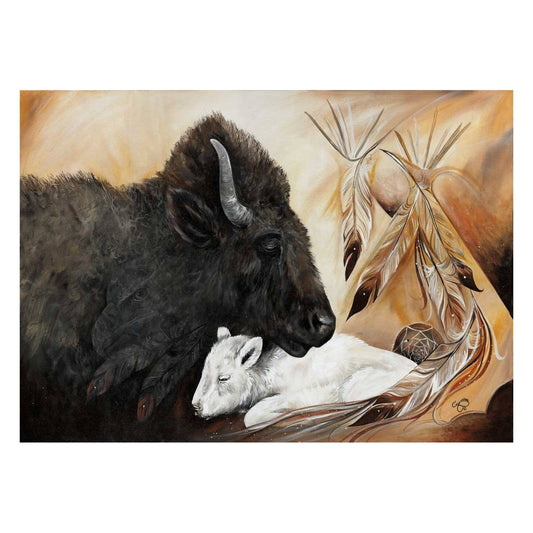 White Buffalo By Carla Joseph, Indigenous Art Print, First Nations, Native Americans, Cree, Métis, Framed Art