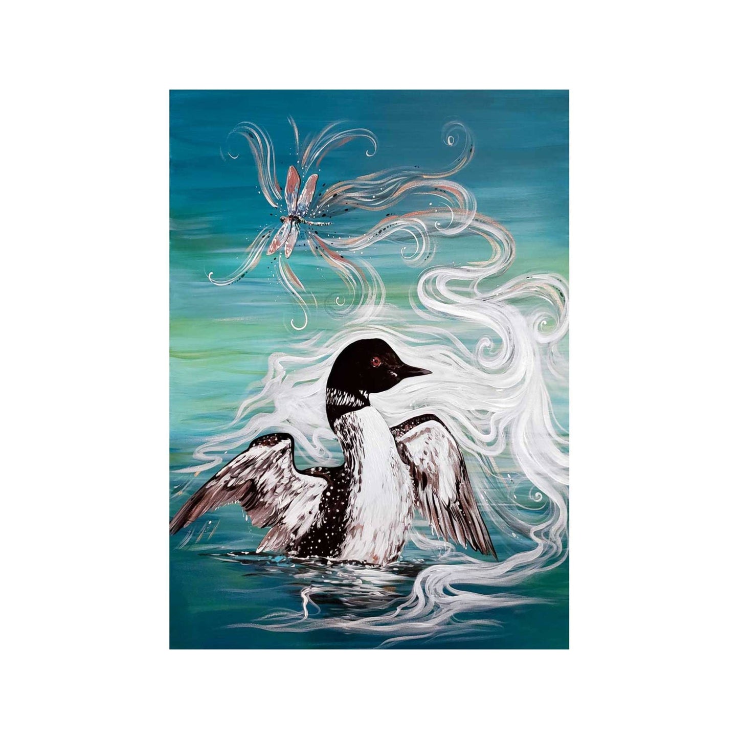 Loon With Dragonfly By Carla Joseph, Indigenous Art Print, First Nations, Native Americans, Cree, Métis, Framed Art