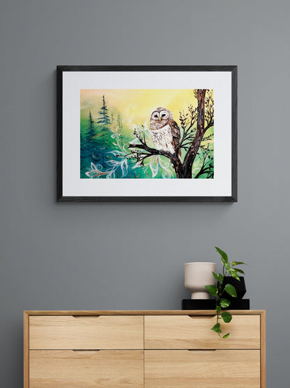 Wise Owl By Carla Joseph, Indigenous Art Print, First Nations, Native Americans, Cree, Métis, Framed Art