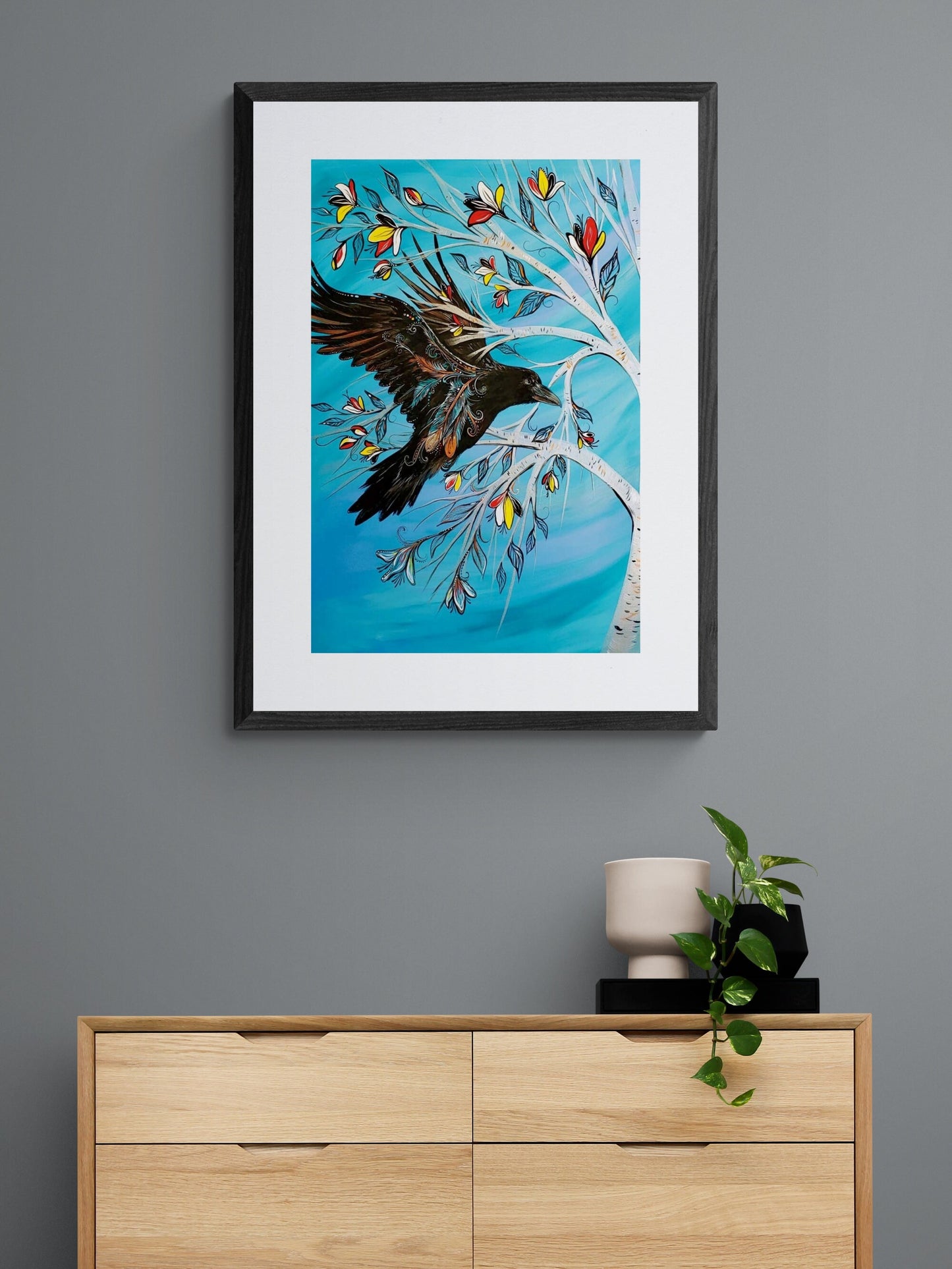 Raven Tree By Carla Joseph, Indigenous Art Print, First Nations, Native Americans, Cree, Framed Art