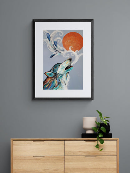 Cree Wolf Call By Carla Joseph, Indigenous Art Print, First Nations, Native Americans, Framed Art