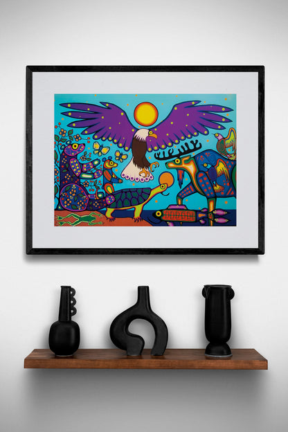 Where Sky, Water and Land Meet by Jim Oskineegish Indigenous Art Print, First Nations, Ahnisnabae Culture, Native American Indian Decor