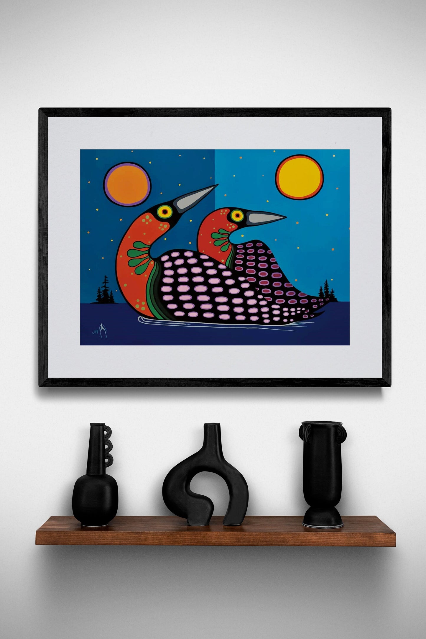 Loons by Jim Oskineegish Indigenous Art Print, First Nations, Ahnisnabae Culture, Native American Indian Decor