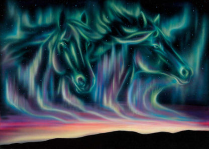 Sky Dance Horses By Amy Keller-Rempp Indigenous Art Print, First Nations, Métis, Native Americans Decor, Northern Lights, Aurora Borealis