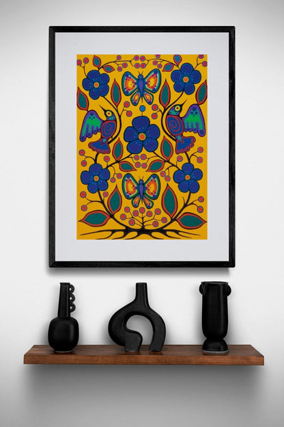 Creativity is Goddess by Jim Oskineegish Indigenous Art Print, First Nations, Ahnisnabae Culture, Native American Indian Decor, Birds, Butterflies and Flowers