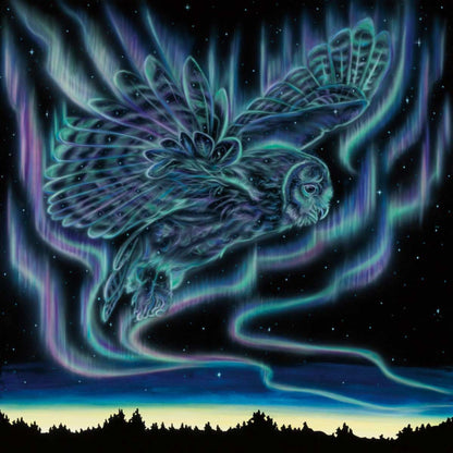 Sky Dance – Owl By Amy Keller-Rempp Indigenous Art Print, First Nations, Native Americans, Northern Lights, Aurora Borealis